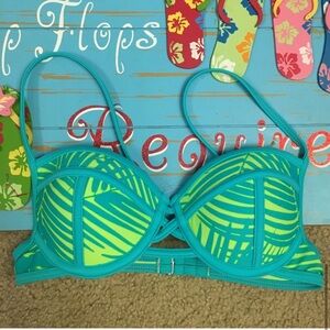 Xhilaration Green & Blue Leaf Push Up Bikini Top